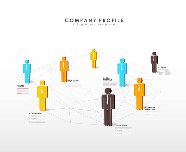 Infographic template with company team standing on low polygonal