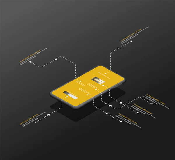 Isometrica smartphone vettore illustrazione sfondo modello arguzia — Vettoriale Stock