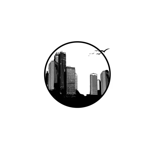 Fekete-fehér vektoros panoráma a városkép illusztráció elhelyezett — Stock Vector