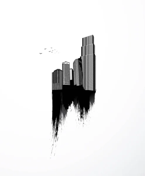 Чорно-біла векторна міська пейзажна ілюстрація з пензлем — стоковий вектор
