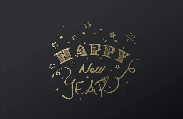 Šťastný nový rok blahopřání na červeném pozadí s hvězdami. — Stockový vektor