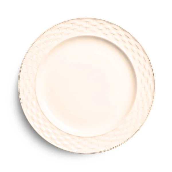 Placa Cerâmica Vazia Isolada Fundo Branco Com Caminho Recorte — Fotografia de Stock