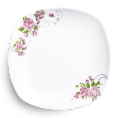 Beyaz arka plan üzerinde üstten görünüm izole boş seramik tabak  