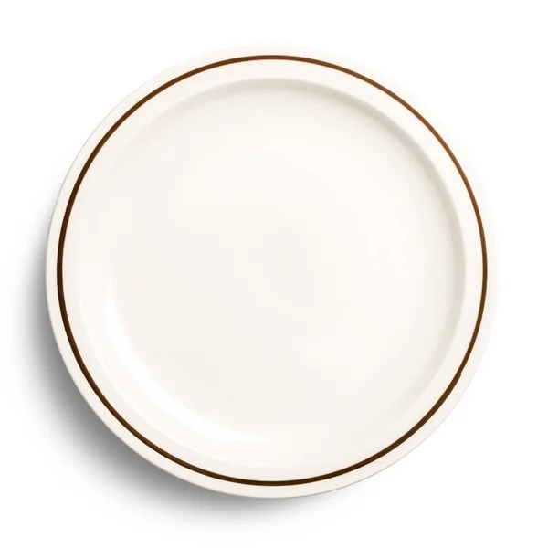 Placa Cerâmica Vazia Isolada Fundo Branco Vista Superior — Fotografia de Stock