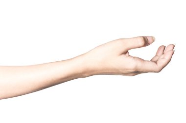 El açın ve yardım veya almak için hazır. Kırpma yolu ile beyaz arka plan üzerinde izole jest. Yardım için kurtuluş uzanmış eli.