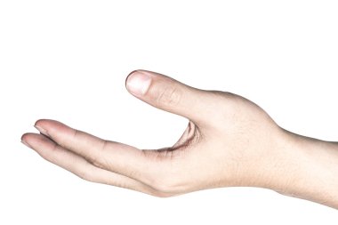 El açın ve yardım veya almak için hazır. Kırpma yolu ile beyaz arka plan üzerinde izole jest. Yardım için kurtuluş uzanmış eli.
