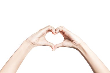 Eller izole kırpma yolu ile beyaz arka plan üzerinde kalp şeklinde. Aşk kalp şeklinde elinde. Sevgililer günü kavramı.