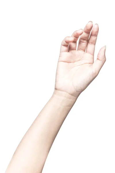 Close Hand Holding Something Bottle Can Isolated White Background Clipping — Stock Photo, Image