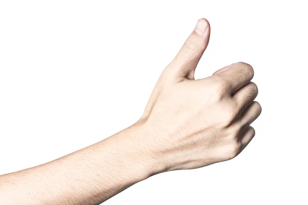 Närbild Handen Som Visar Tummen Upp Skylt Isolerad Vit Bakgrund — Stockfoto