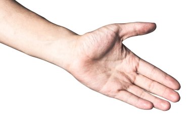 El açın ve yardım veya almak için hazır. Whit üzerinde izole jest