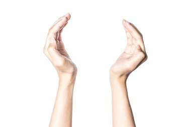 Beyaz arka plan üzerinde izole bir daire yapma iki götürdü eller.