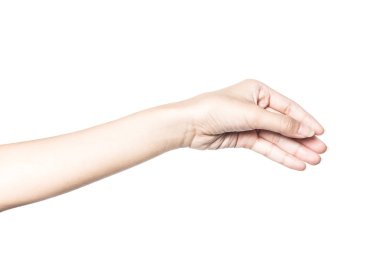 bir şişe veya kutu gibi bir şey tutan el