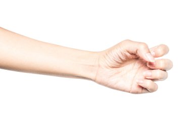 bir şişe veya kutu gibi bir şey tutan el