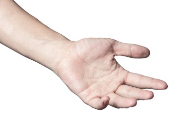 El açın ve yardım veya almak için hazır. Whit üzerinde izole jest