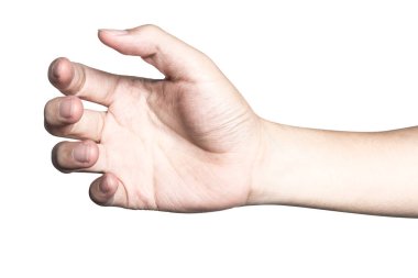 bir şişe veya kutu gibi bir şey tutan el