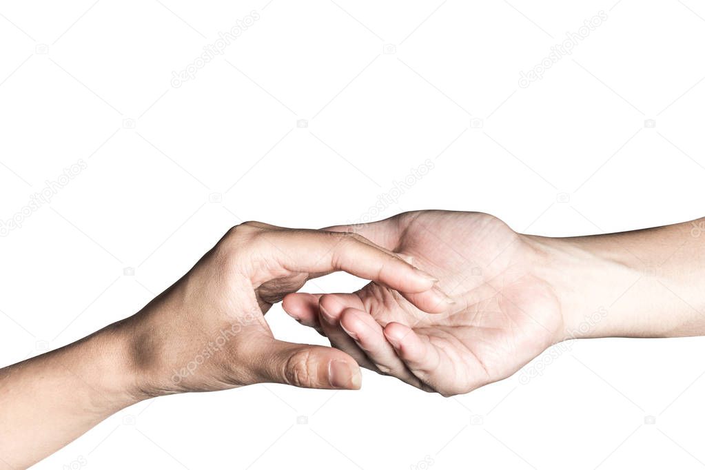 Hand open and ready to help or receive. Gesture isolated on whit