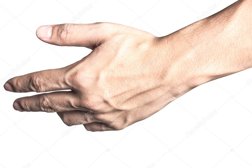 Hand open and ready to help or receive. Gesture isolated on whit