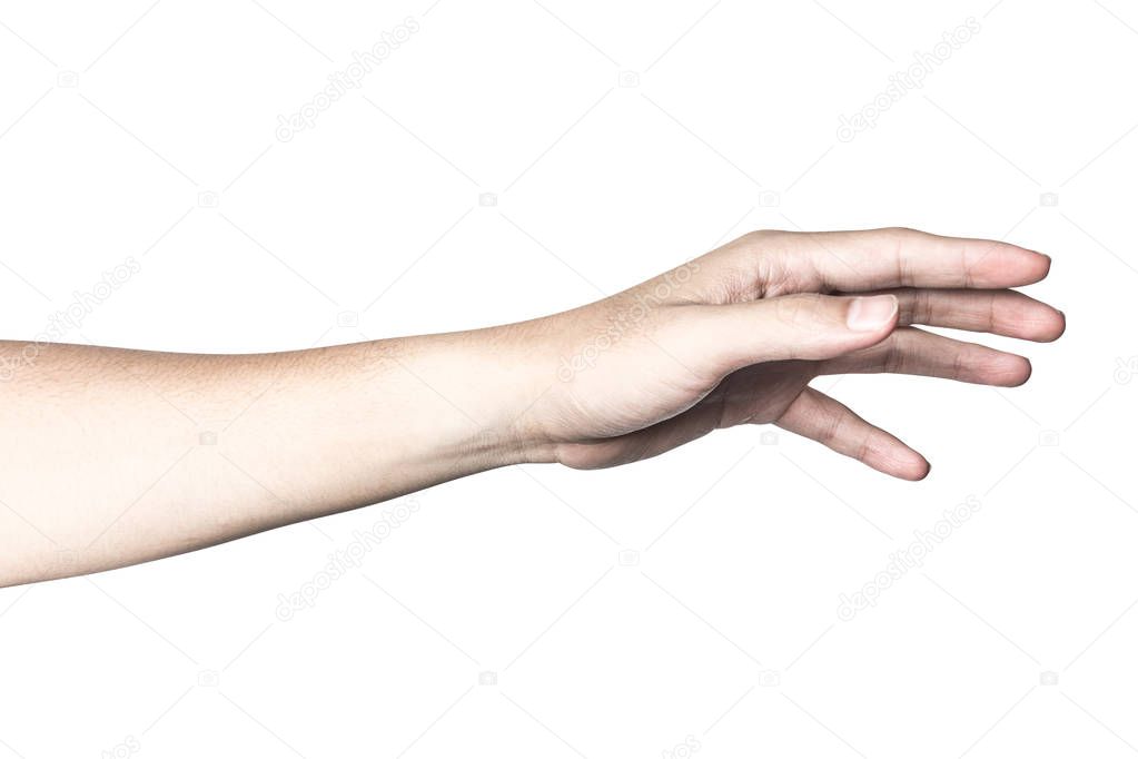 Hand open and ready to help or receive. Gesture isolated on whit