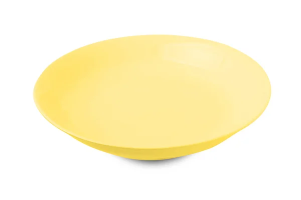 Yellow plate isolated on white background. — Stock Photo, Image