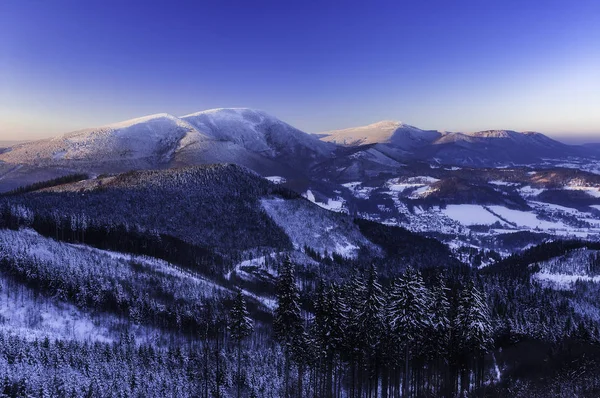 Vista Para Uma Paisagem Inverno Beskydy Montanhas República Checa — Fotografia de Stock