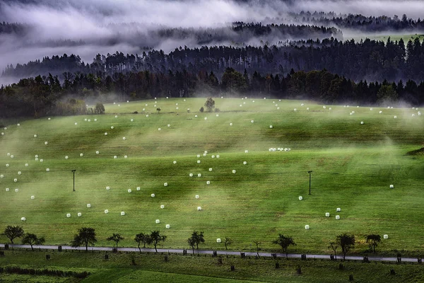 Mañana Brumosa Romántico Paisaje Suiza Checa —  Fotos de Stock