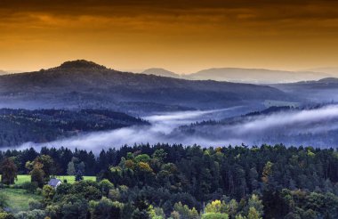 View of the foggy romantic landscape Czech Switzerland/Czech Republic/