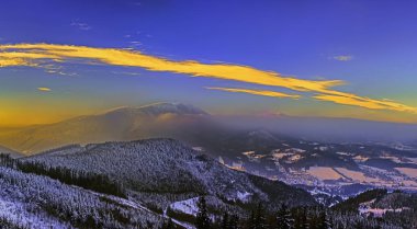 Morning winter panoramic view of the Beskids Mountains/Czech Republic/