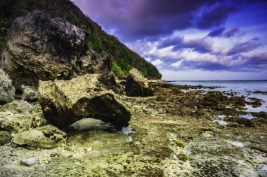 Düşük tide taşlarla, deniz görünümü