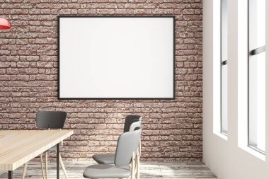 Çağdaş tuğla Oda İç kopya alanı için reklam ve gün ışığı ile Toplantı. Alay etmek yukarıya, 3d render 