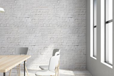 Modern tuğla Oda İç kopya alanı için reklam ve gün ışığı ile yatılı. Alay etmek yukarıya, 3d render 