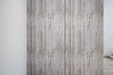Temiz beton duvar beyaz bayrak. Reklam kavramı. Alay etmek yukarıya, 3d render 