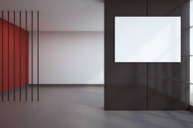 Çağdaş iç ile boş beyaz bayrak. Alay etmek yukarıya, 3d render 