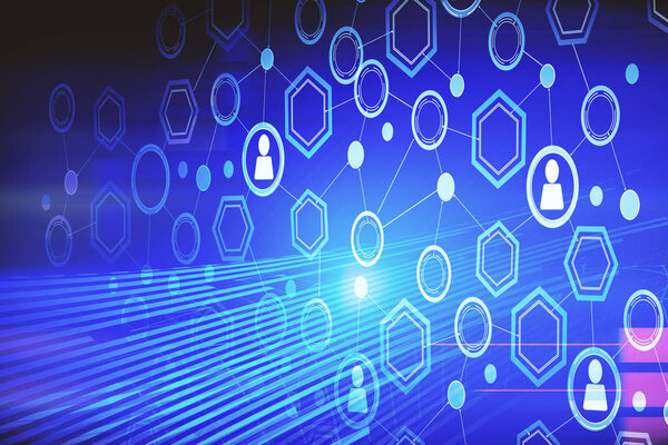 Creative blue digital business interface background. Media and technology concept. 3D Rendering 