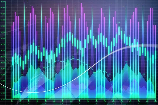 Abstraktní Zářící Forex Graf Pozadí Investice Finance Obchodní Koncepce Vykreslování — Stock fotografie