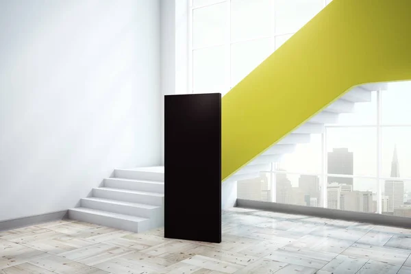 Moderno Interior Oficina Hormigón Con Escalera Amarilla Vista Panorámica Ciudad — Foto de Stock