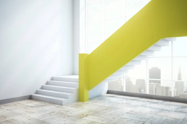黄色の Stairscase と近代的なコンクリート オフィス インテリア市街のパノラマ ビューとコピー スペース レンダリングを模擬 — ストック写真
