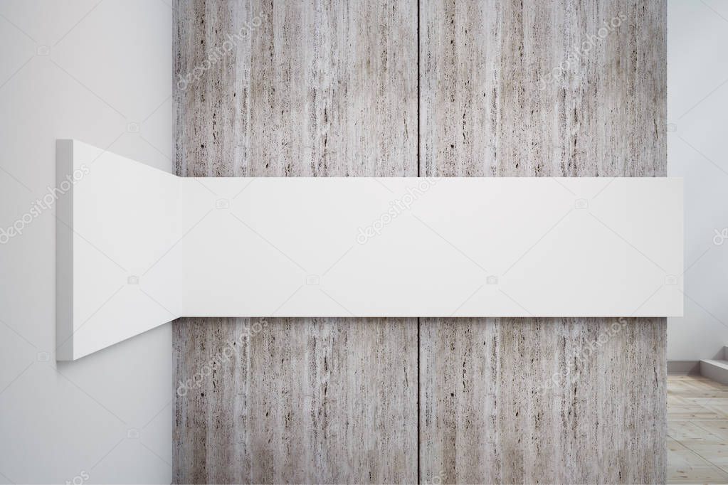 Blank concrete wall white banner. Advertisement concept. Mock up, 3D Rendering 