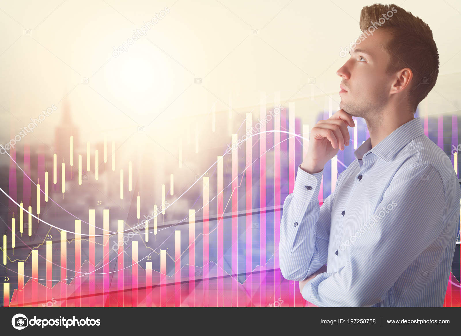 Portrait Attractive Young European Businessman Standing Abstract - 
