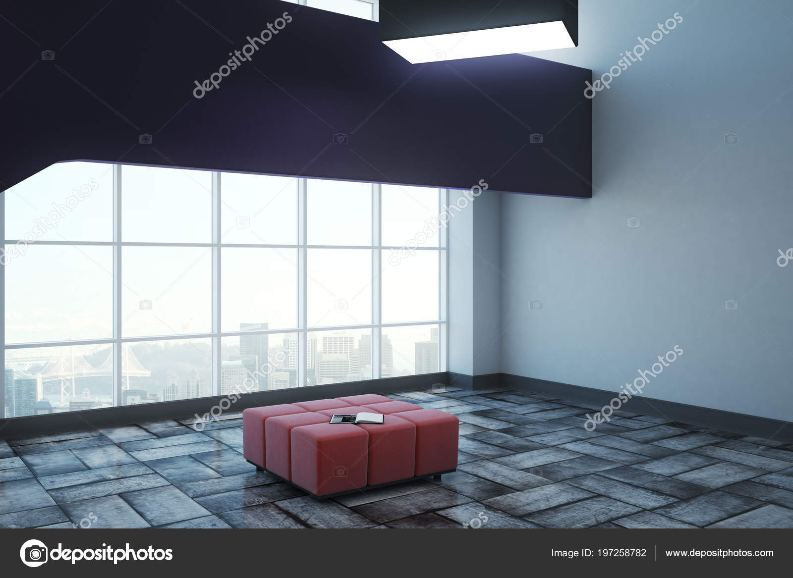 Modern Bright Exhibition Hall Panoramic City View Copy Space