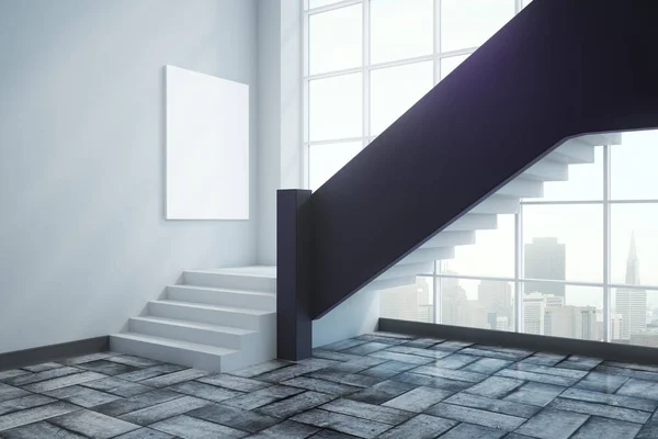 Modern Belső Lépcsőház Városra Üres Fehér Billboard Galéria Kiállítás Koncepciója — Stock Fotó