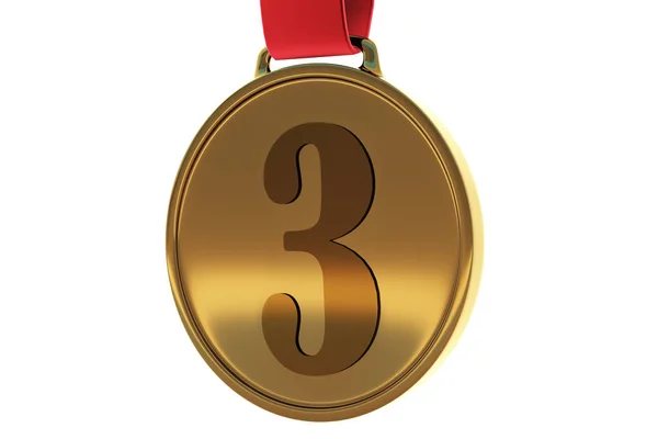 Golden Medal White Background Third Place Concept Rendering — Stock Photo, Image