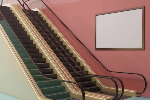 Estación Metro Rosa Contemporánea Con Escaleras Mecánicas Póster Vacío Concepto — Foto de Stock