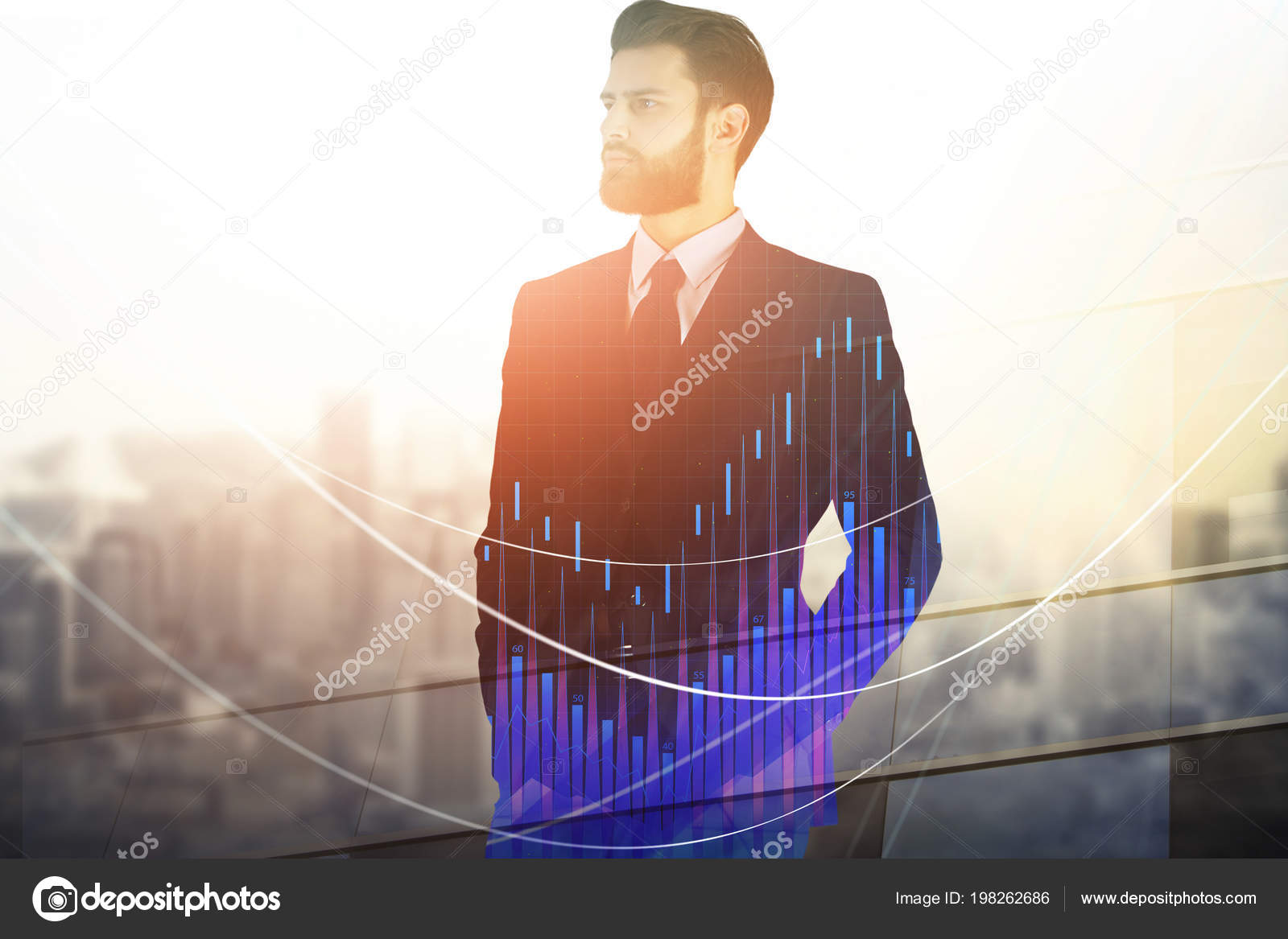 Portrait Attractive Thoughtful Young Businessman Abstract Forex - 