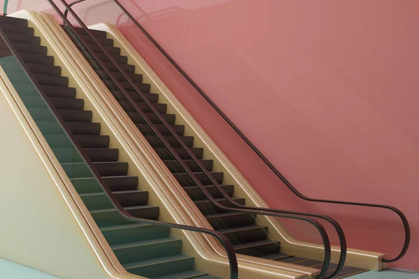 Escalera Mecánica Interior Creativo Color Rosa Metro Concepto Viaje Renderizado — Foto de Stock