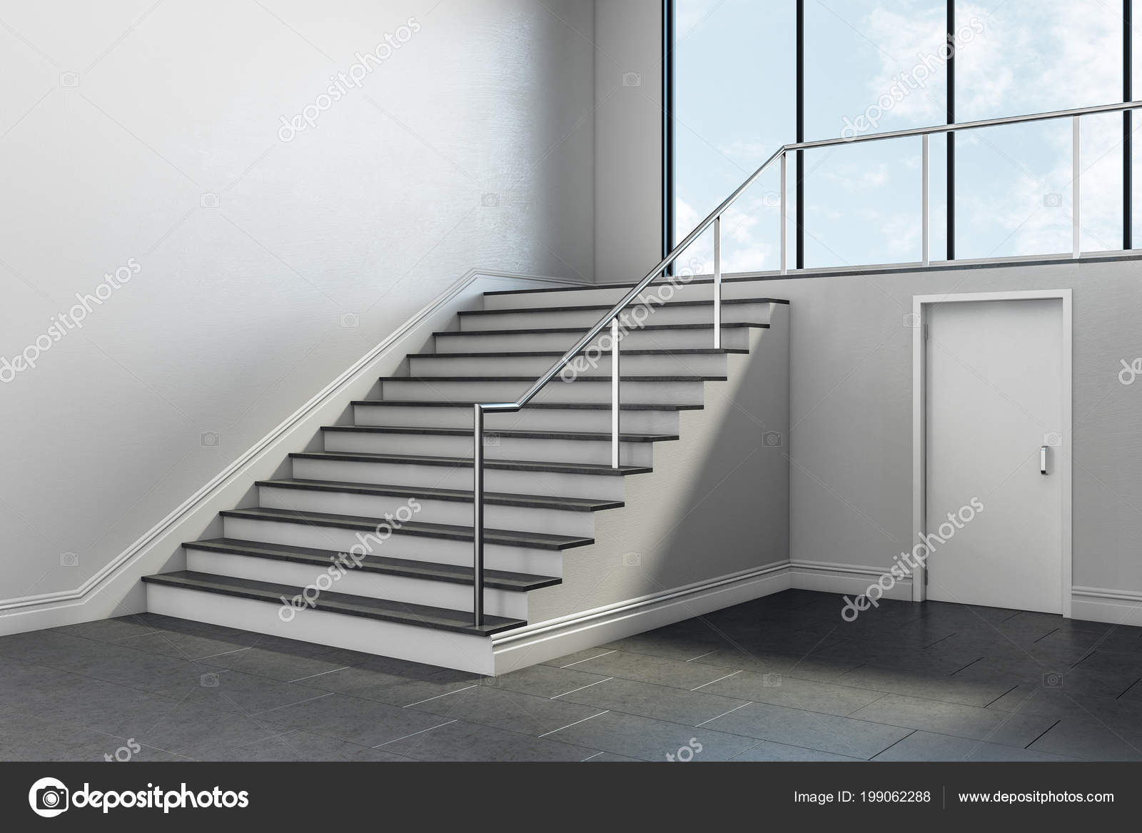 Bright Concrete School Hallway Interior Copy Space Wall