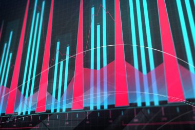 Parlak parlayan mavi forex grafik arka planı. Finans ve analiz kavramı. 3D render 