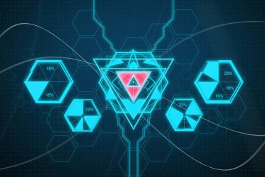 Dijital mavi iş arabirimi duvar kağıdı. Gelecek ve teknoloji kavramı. 3D render 