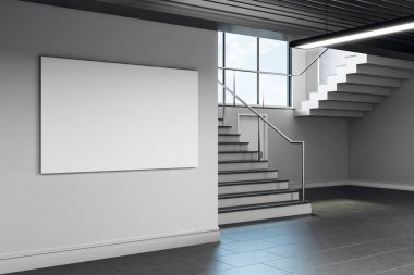 Modern okul koridor iç duvar boş afiş ile. Reklam kavramı. Alay etmek yukarıya, 3d render 