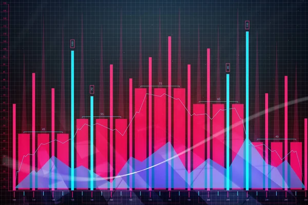 Zářící Červená Forex Graf Pozadí Tvůrčí Finance Analýza Konceptu Vykreslování — Stock fotografie