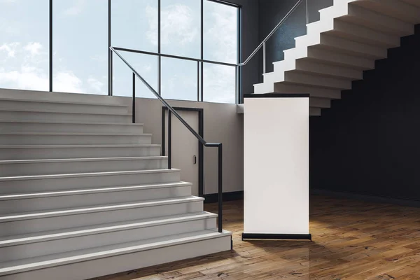 Interior Del Pasillo Escuela Contemporánea Con Soporte Blanco Pared Concepto —  Fotos de Stock